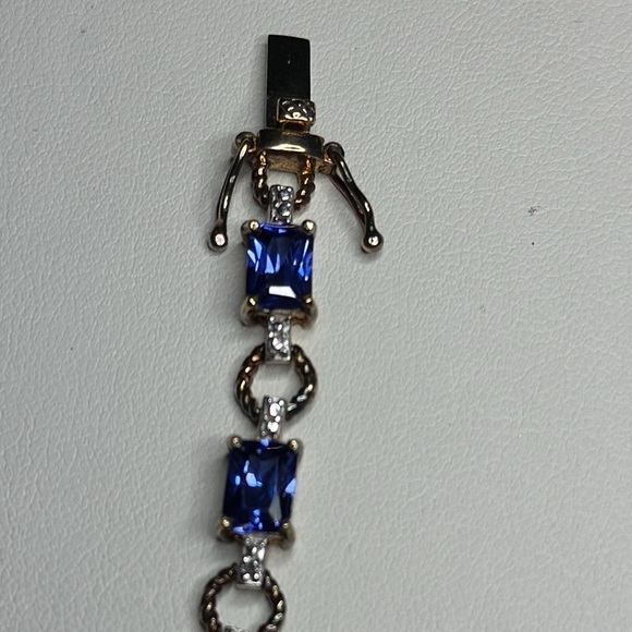 ADI 925 Sterling Silver Gold Overlay Tennis Bracelet Thailand 11 blue stones 🧊 - Picture 15 of 16